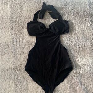 Shade & Shore Black Halter One-Piece Swimsuit